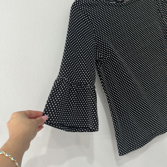 Talbots Petite Women's 3/4 Bell Sleeve Black Swiss Polka Dot Top Size SP - Picture 3 of 10